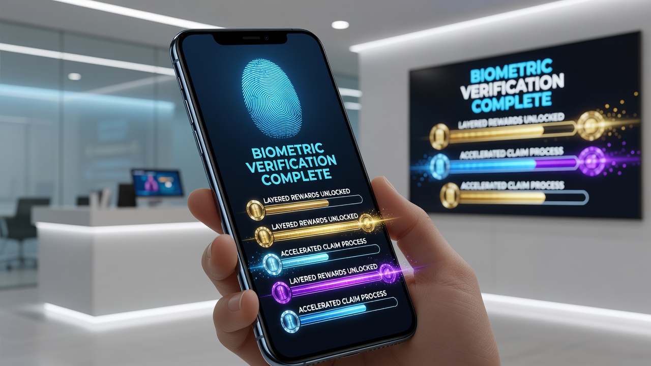 Mobile Casino-Nutzer mit biometrischer Authentifizierung während schneller Prämienfreigabe