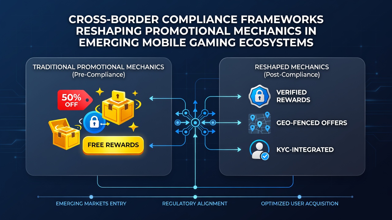Illustration von Datenanalysen und Compliance-Frameworks bei mobilen Gaming-Promotionen