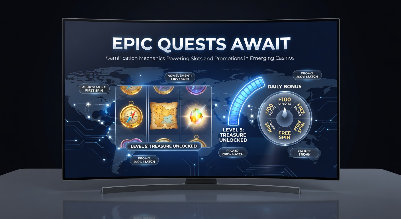 Grafik eines Leaderboards in einem Casino mit gamifizierten Quests, Slots im Hintergrund und Spielern, die Badges sammeln
