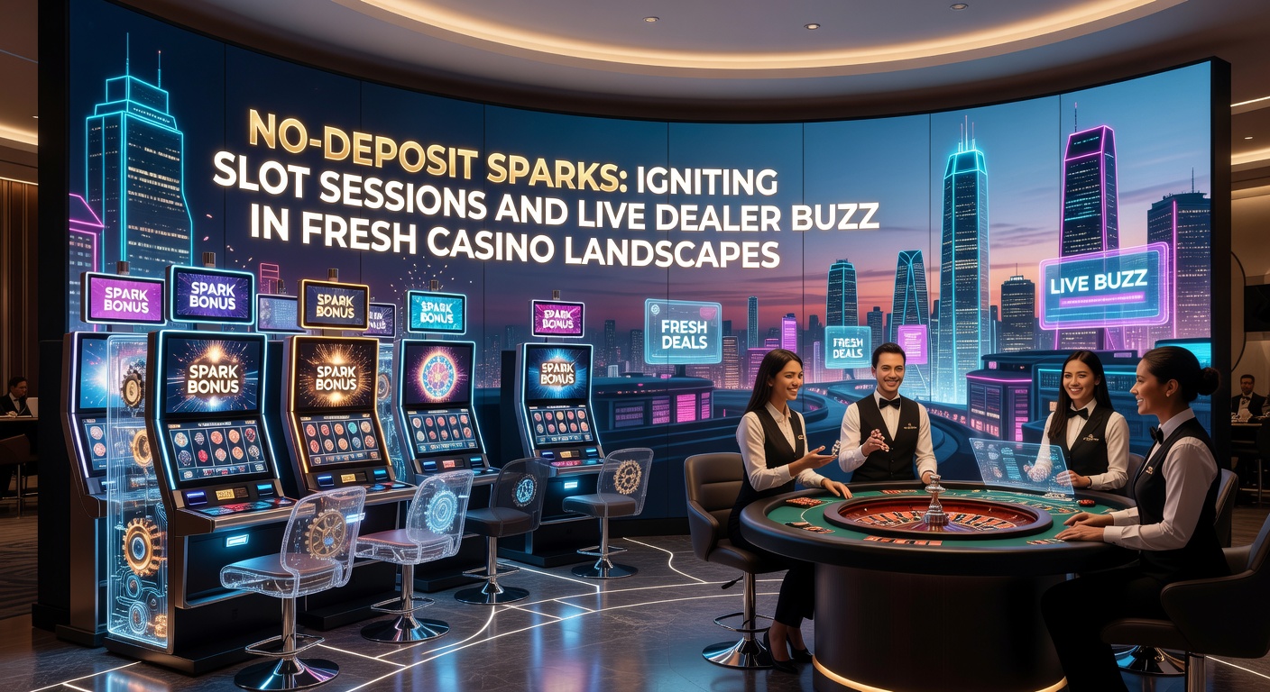 Leuchtende Slot-Maschinen und Live-Dealer-Tische in einem modernen, neonbeleuchteten Casino, wo No-Deposit-Boni die Action entfachen